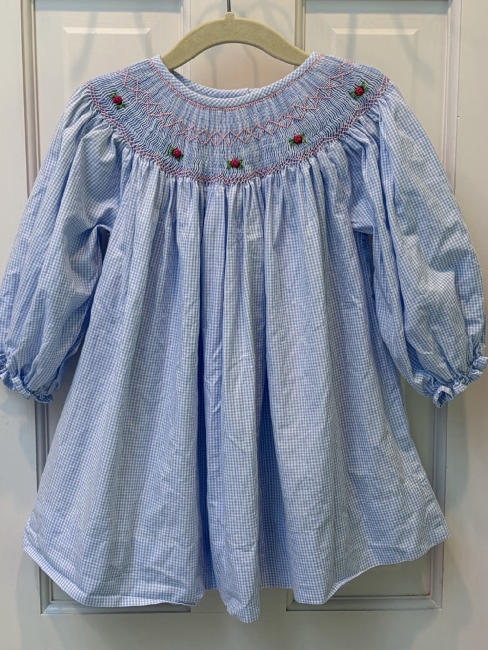 Cecil and Lou Girls 18M Blue/White Gingham Smocked Bubble One Piece